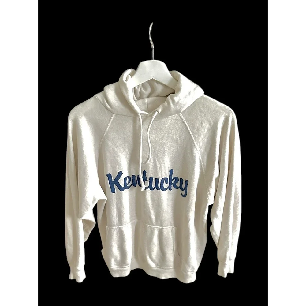 VelvaSheen Kentucky 70's Hoodie White Distressed Sz Medium Afterhoods Style - Picture 5 of 14